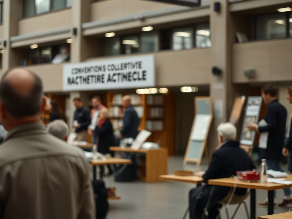 Vue en coupe d'une structure de bâtiment évoquant les strates d'une convention collective